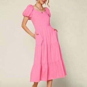 Skies Are Blue Puff Sleeve Midi Dress Sz M NWT